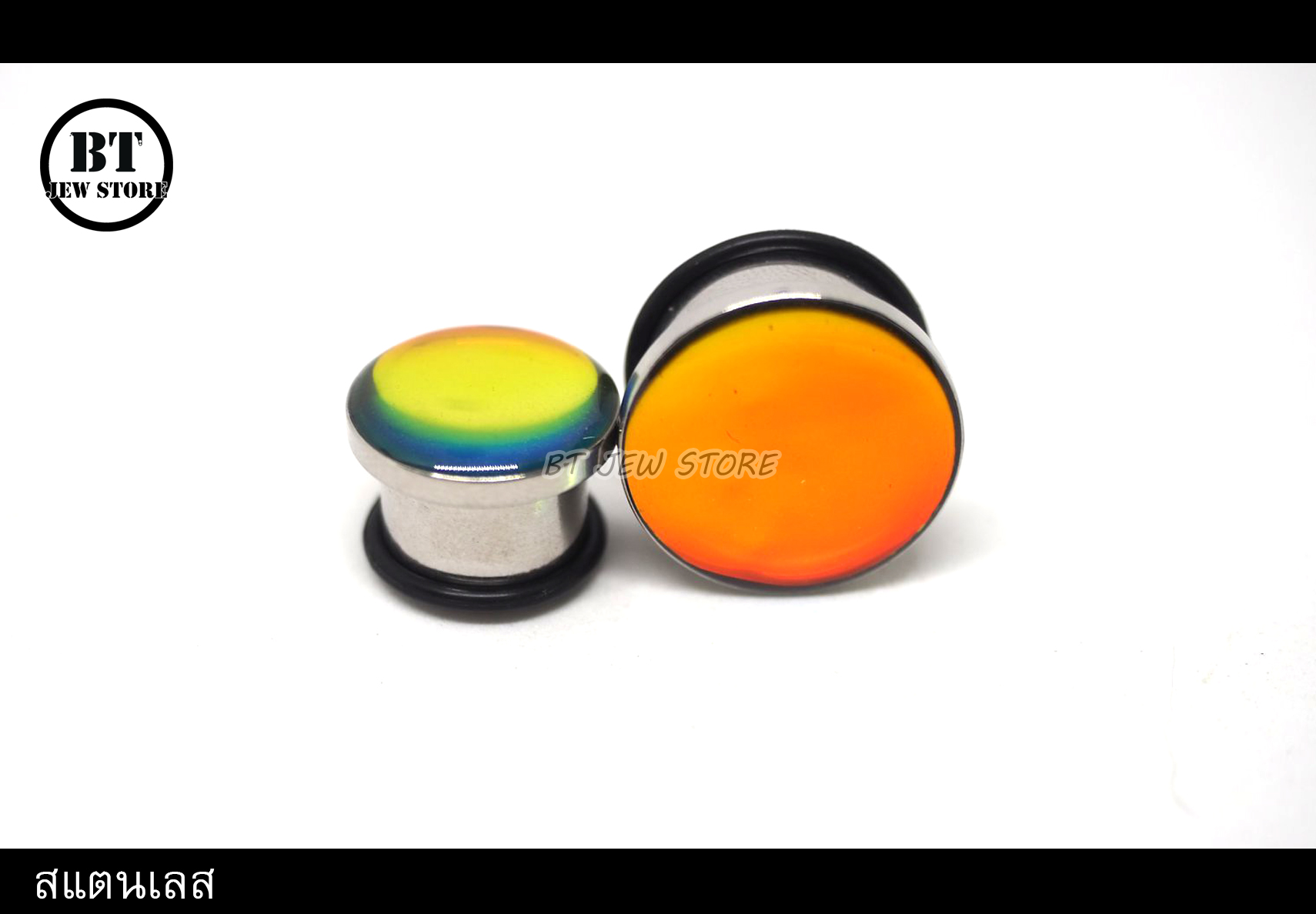 จิวสแตนเลสตาไก่ สีเงิน หน้าแป้นสีส้ม (2-16 mm)