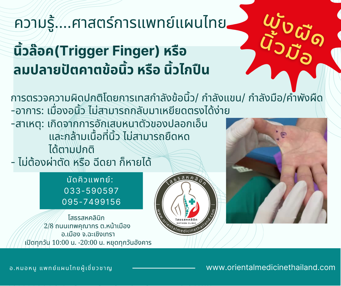 งอนิ้วไม่ได้ เจ็บ ข้อ นิ้ว มือ :โรคเอ็นอักเสบ ภาวะเรื้อรัง : โสธรสหคลินิก จังหวัดฉะเชิงเทรา
