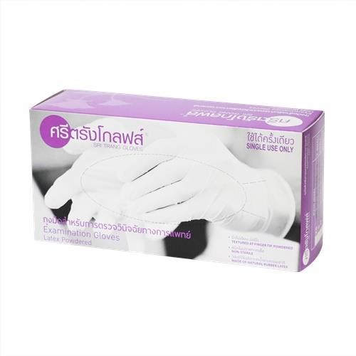 ถุงมือ ศรีตรังโกลฟส์ ชนิดมีแป้ง (กล่องสีม่วง)