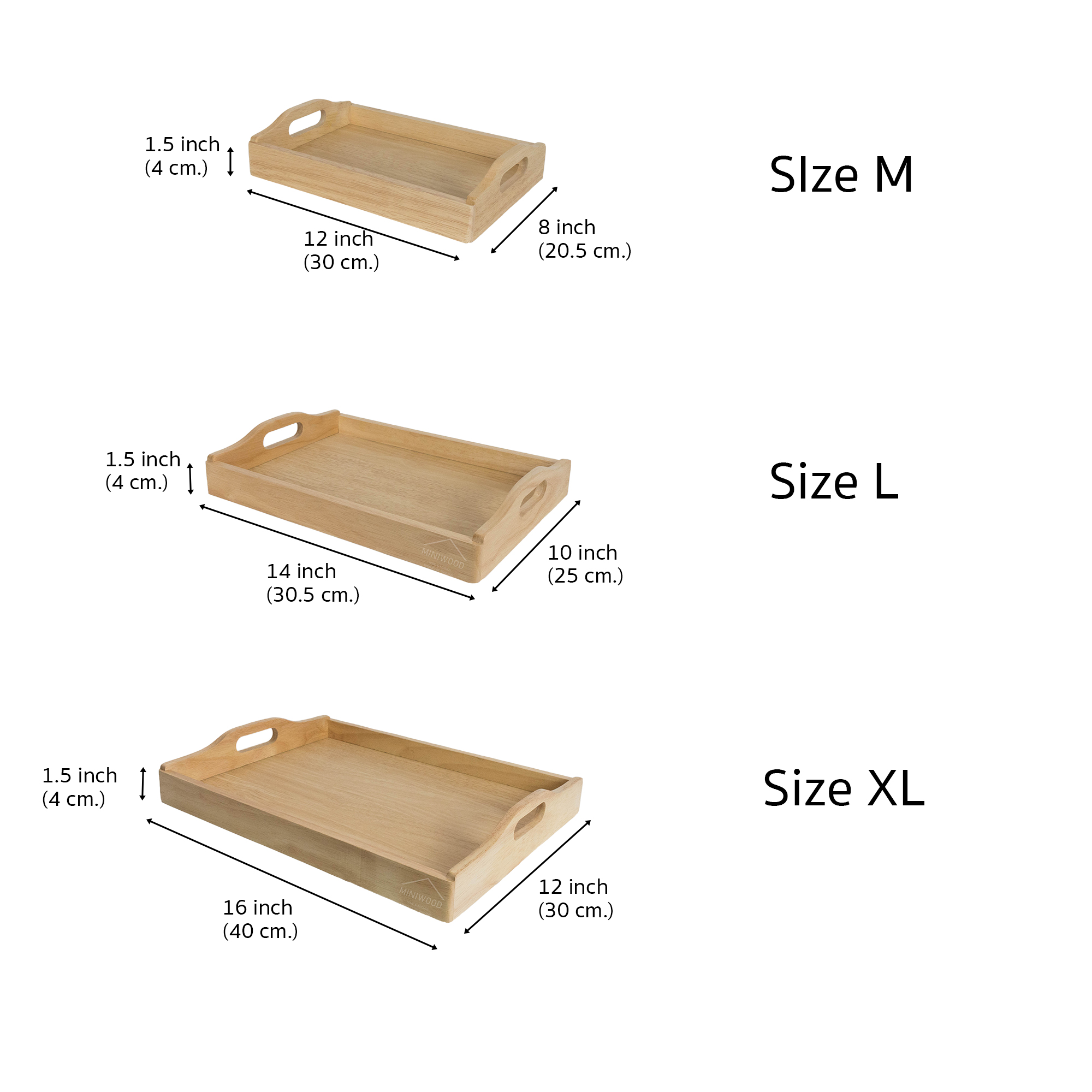 MINIWOOD ถาดเสิร์ฟ หูจับโค้ง ถาดไม้ Wooden Tray ไม้ยางพารา