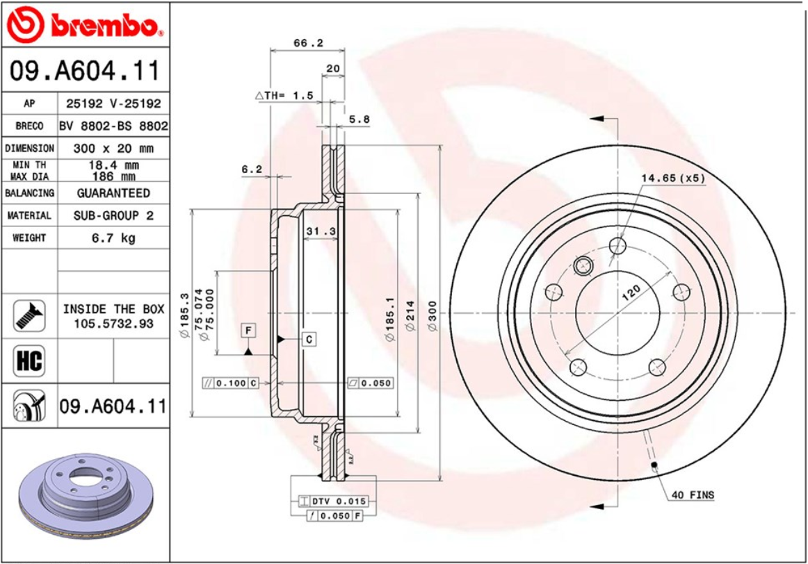 จานเบรค BMW E90 320d 320si 320xd (คู่หลัง) ปี 2005 - 2011 / Brembo