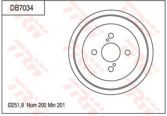 จานดรัมเบรค TRW (หลัง) TOYOTA VIOS E / J ปี 2007 on (DB7034)