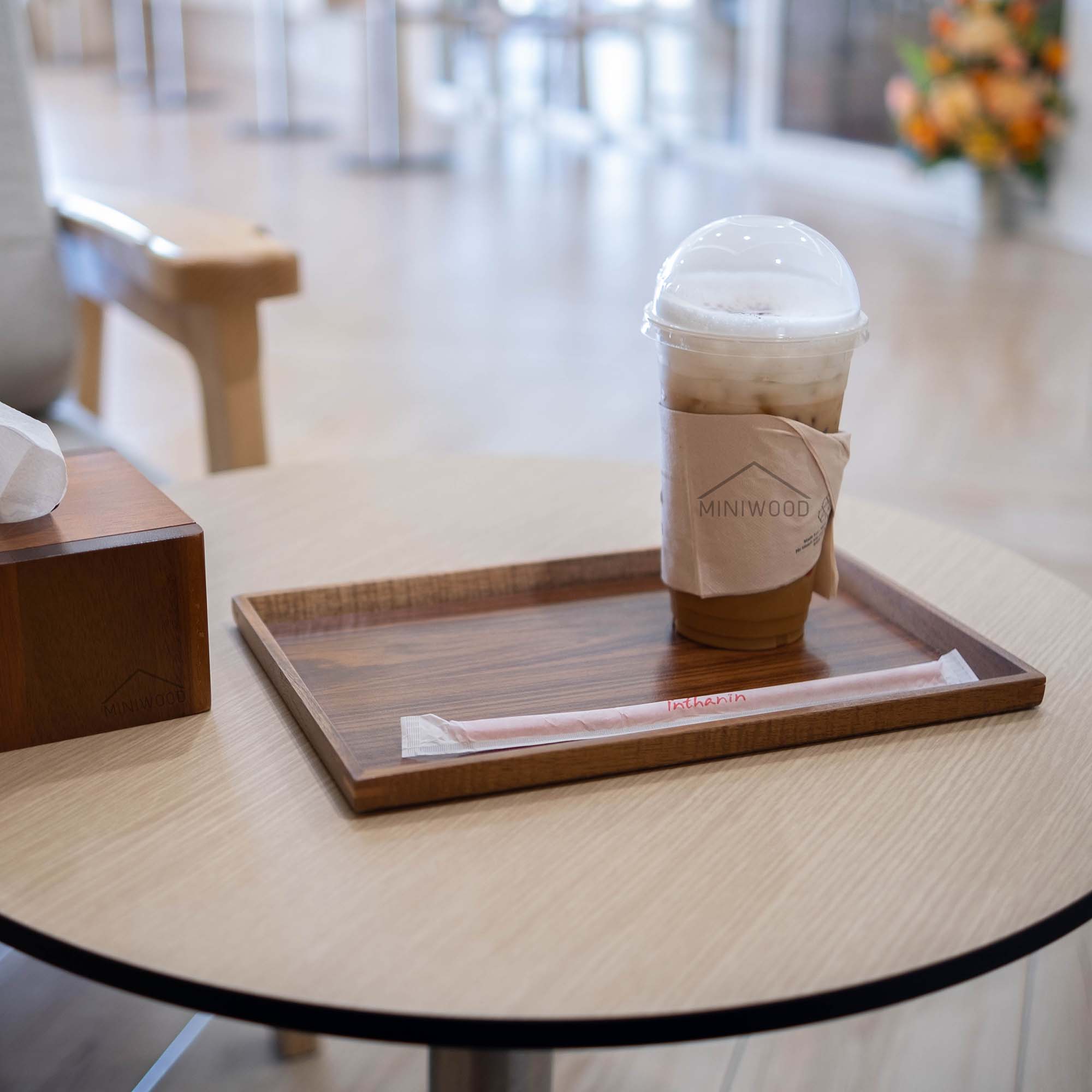 MINIWOOD ถาดเสิร์ฟ ขอบบาง ถาดไม้ Wooden Tray ไม้จามจุรี