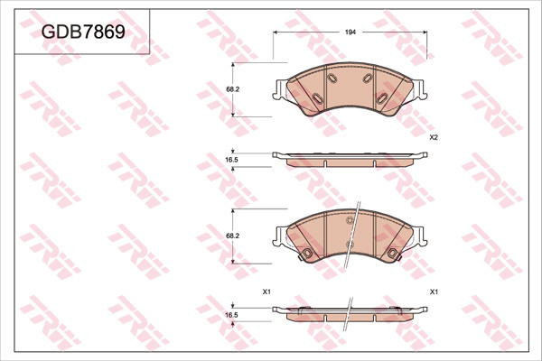 ผ้าเบรค TRW ล้อหน้า FORD Ranger T6 2.2D , 3.2D 2WD , 4WD ปี 2012 on UTEC (GDB7869)