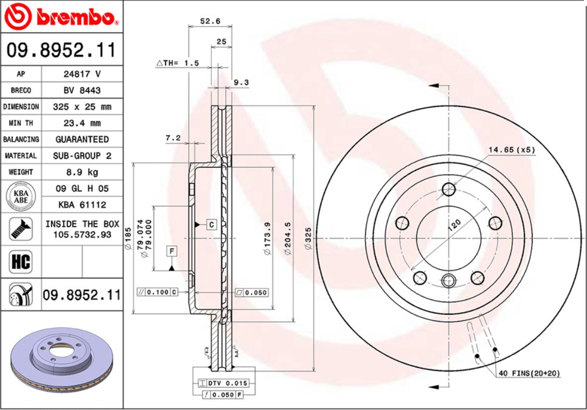 จานเบรค BMW E46 330i E85 Z4 (คู่หน้า) ปี 1998 - 2005 / Brembo