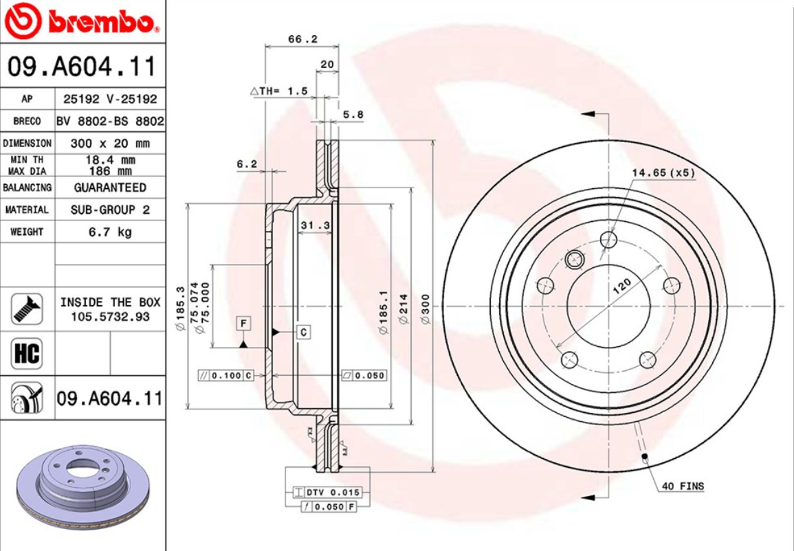 จานเบรค BMW X1 E84 (คู่หลัง) ปี 2009 - 2015 / Brembo