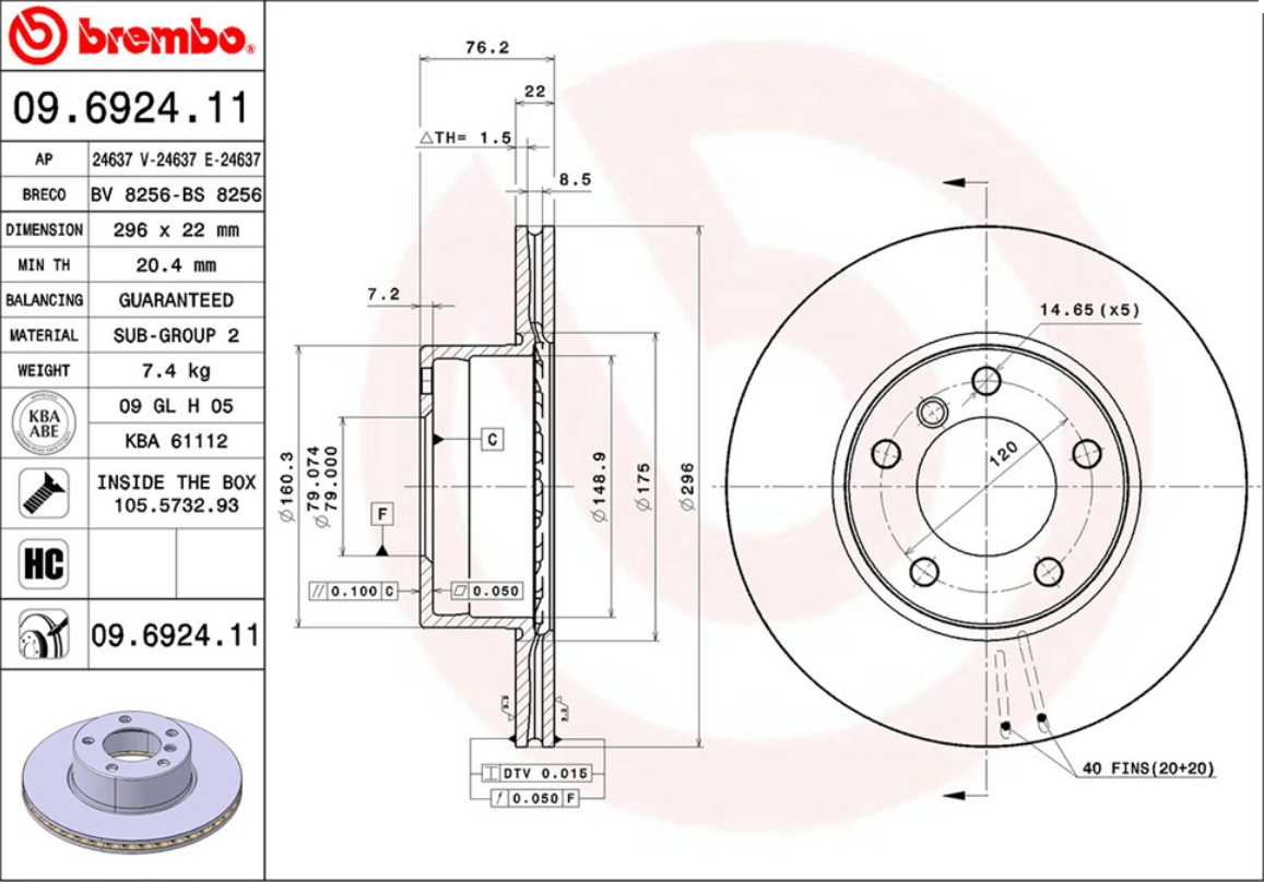 จานเบรค BMW E39 520i 525i (คู่หน้า) ปี 1995 - 2003 / Brembo