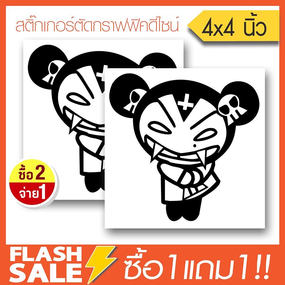 สติ๊กเกอร์ติดรถ PUCCA DEVIL PVC (★Graphic Design★) ขนาดในพื้นที่ 4x4นิ้ว ลายเส้น 1คู่ สีดำ ซ้าย-ขวา By Hisoshop