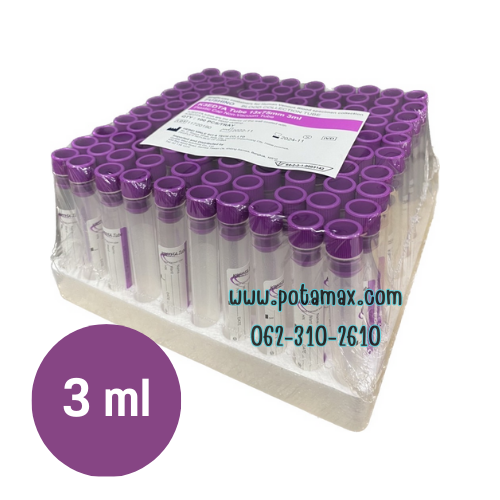 หลอดเก็บเลือด EDTA K3 Tube Non-vac ขนาด 3 ml (100หลอด/ถาด)