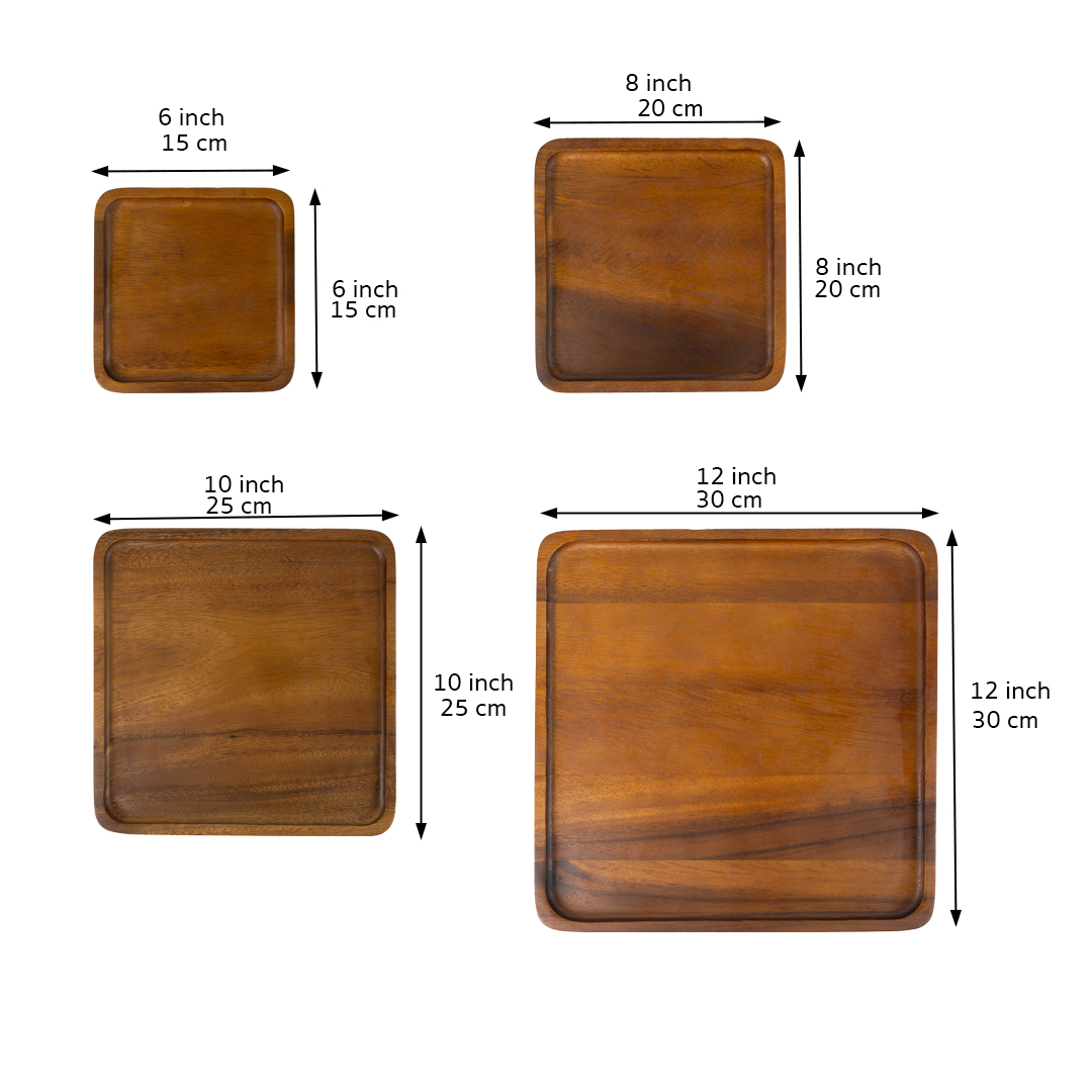 MINIWOOD จานไม้ สี่เหลี่ยมจัตุรัส จานไม้ใส่อาหาร ถาดไม้ Wooden plate ไม้จามจุรี