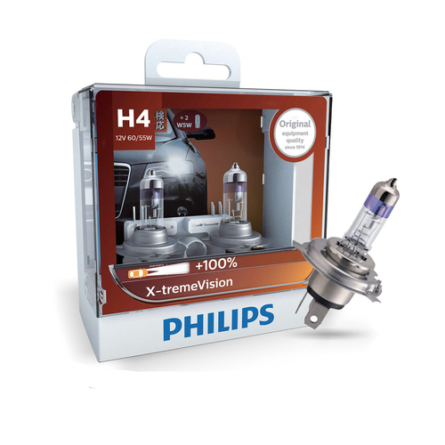 หลอดไฟรถยนต์ Philips H4 X-treme Vision 12V 60/55W แพ๊คคู่