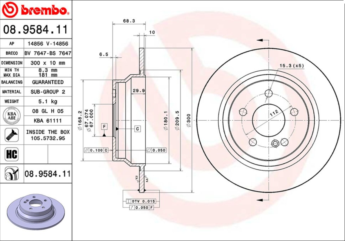 จานเบรค Mercedes-Benz W211 E200 220CDI 230 240 (คู่หลัง) ปี 2003 - 2009 / Brembo