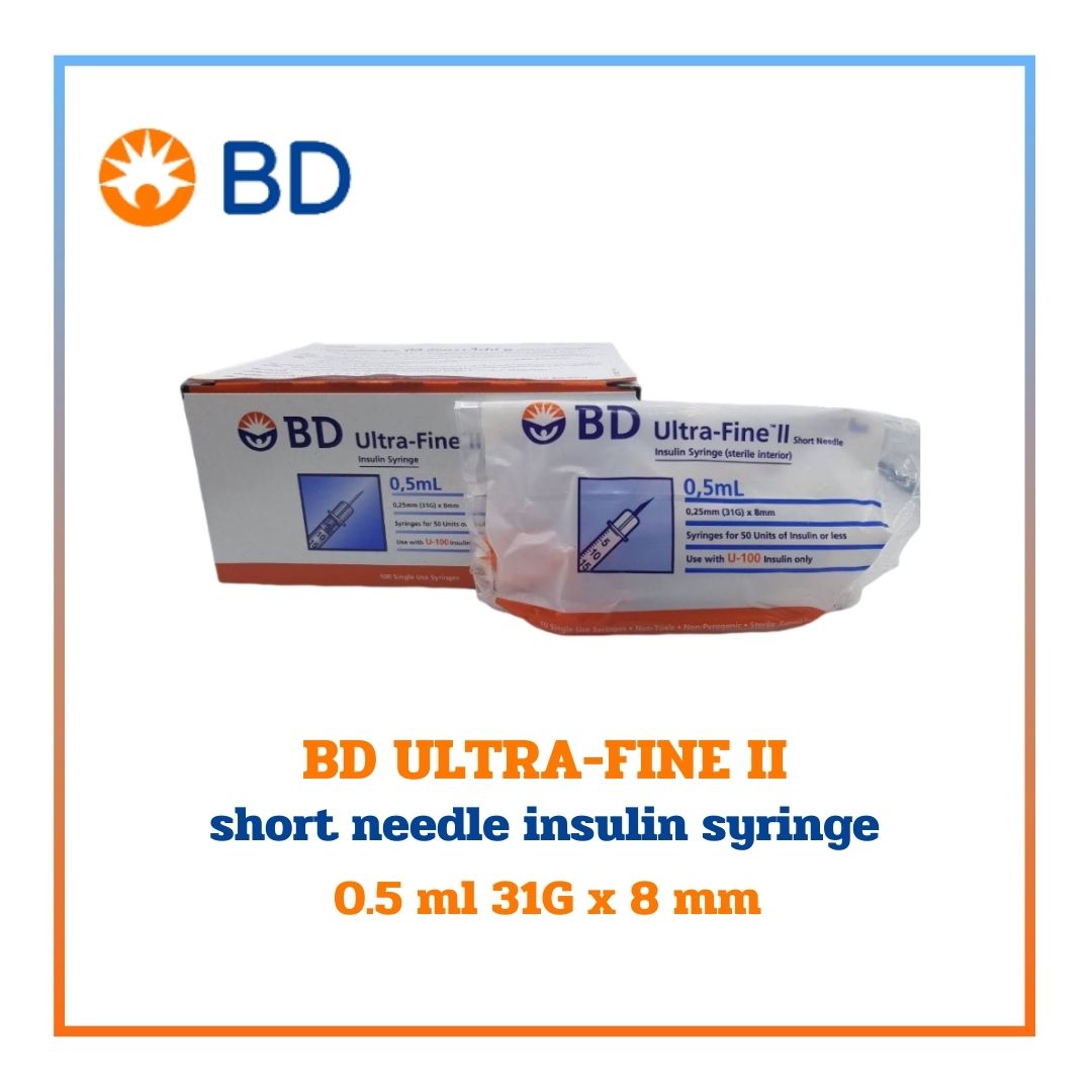 BD Ultra-Fine II needle insulin syringe 0.5mm 31G x 8mm (100 ชิ้น / กล่อง)