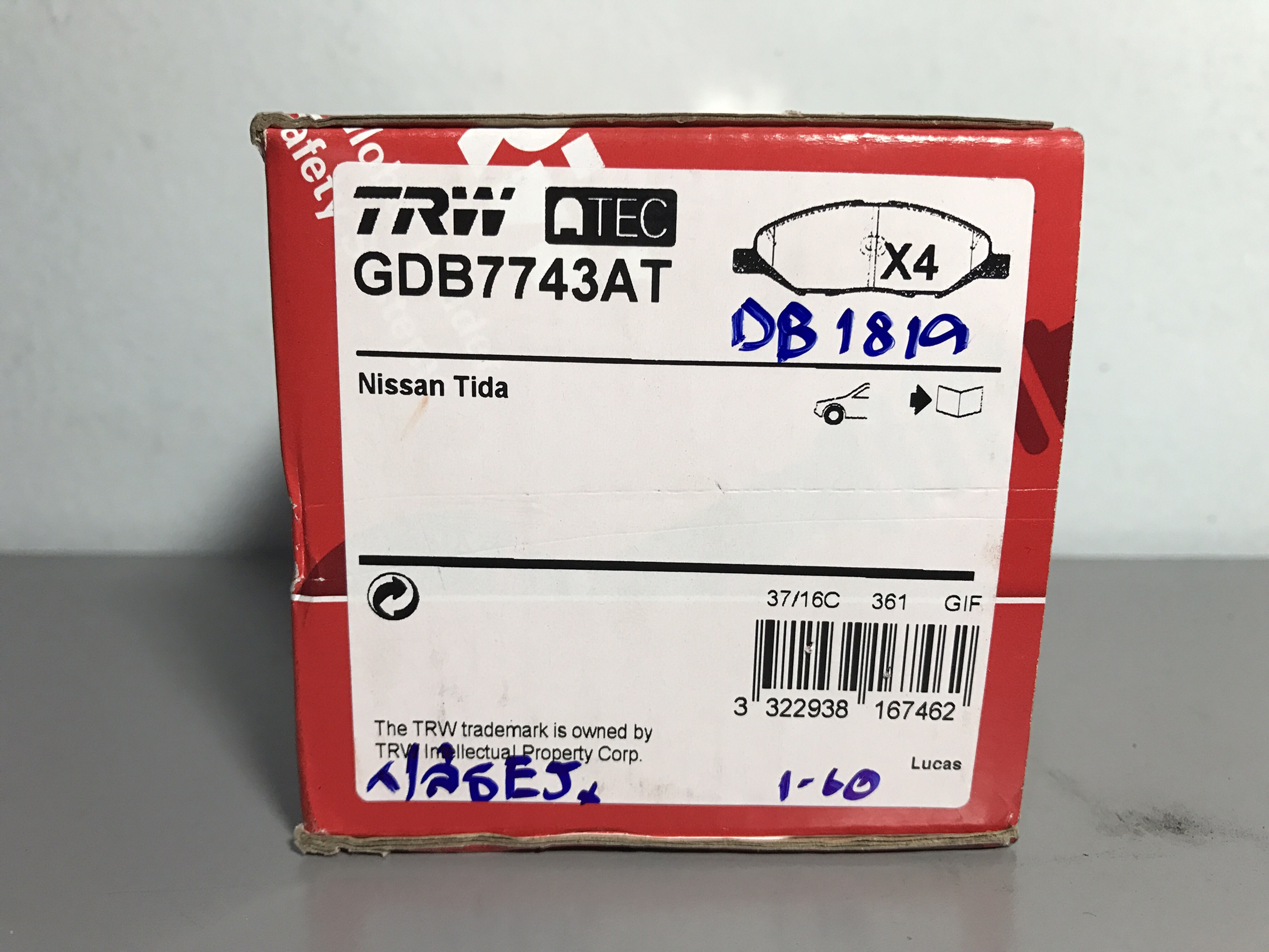 ผ้าเบรค TRW ล้อหลัง NISSAN CUBE 1.2 ปี 2005 - 2008 ATEC