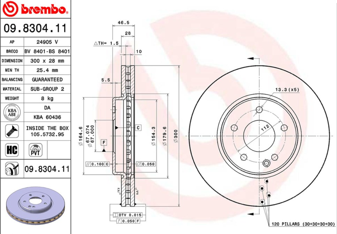 จานเบรค Mercedes-Benz W210, C208 ,R170/171 (คู่หน้า) ปี 1997 - 2003 / Brembo