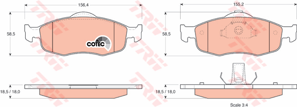 ผ้าเบรค TRW ล้อหน้า FORD Mondeo 2 ปี 1993 on COTEC (GDB1107)