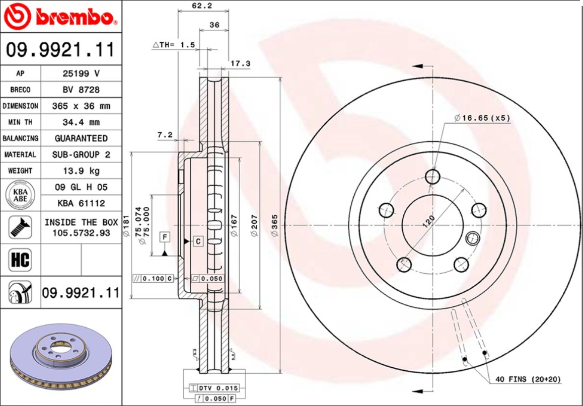 จานเบรค BMW X5 E70, X6 E71 (คู่หน้า) ปี 2007 ขึ้นไป / Brembo