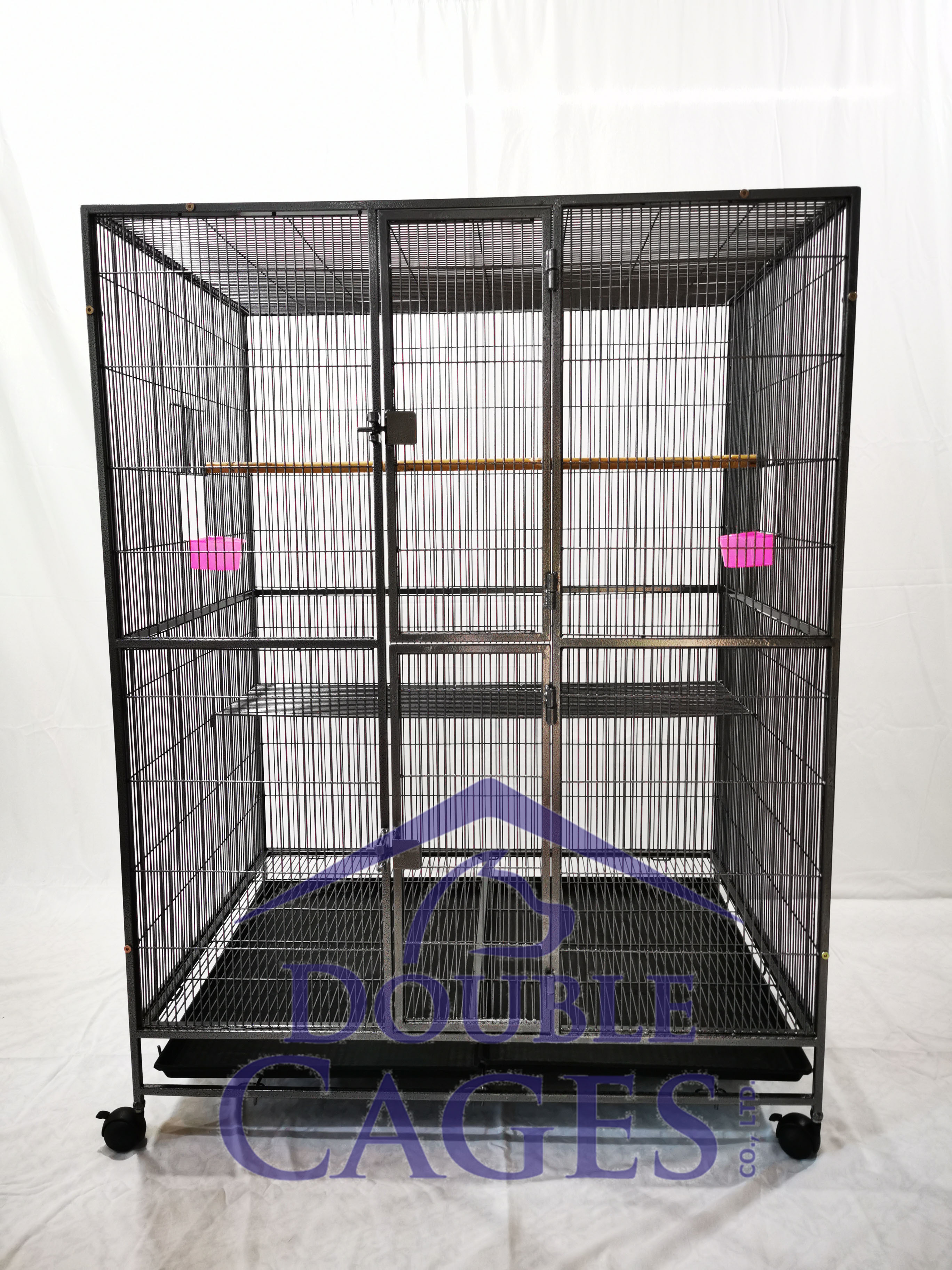 กรงนกแป็ป4หุน สีดำ สีระเบิด (ถาดรอง 2 ใบ)