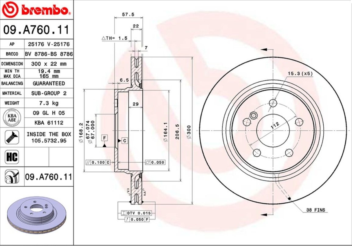 จานเบรค Mercedes-Benz C207 E-Coupe (คู่หลัง) ปี 2009 ขึ้นไป / Brembo