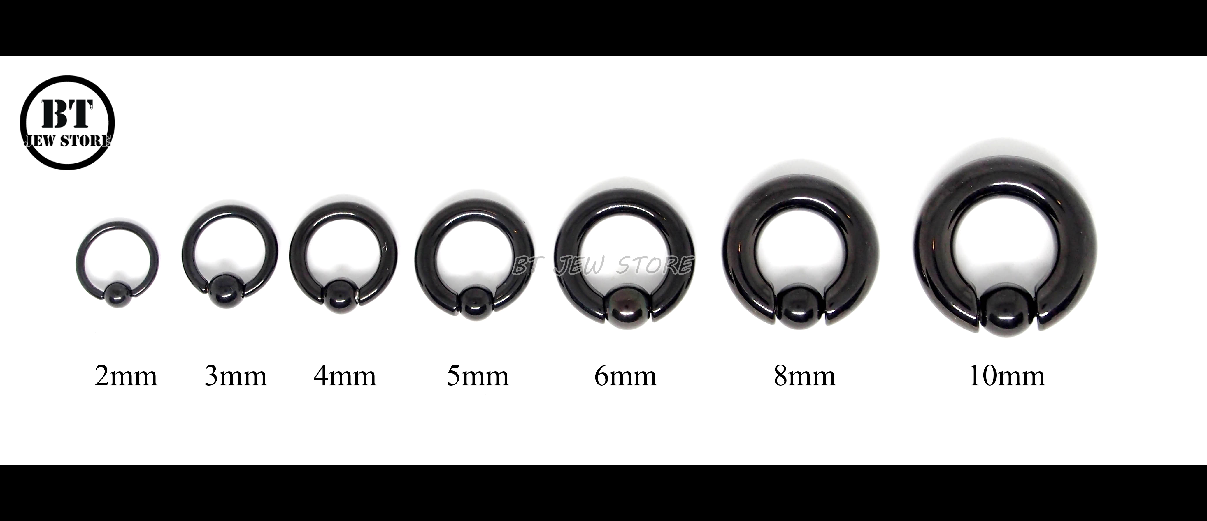 จิวห่วงบอลสปริงสีดำ (2-10 mm)