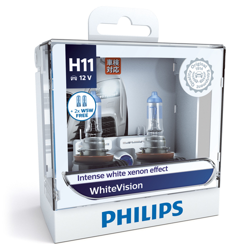 หลอดไฟรถยนต์ Philips H11 White Vision 12V 55W แพ็คคู่ + W5W