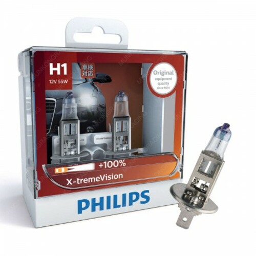หลอดไฟรถยนต์ Philips H1 X-treme Vision 12V 55W แพ๊คคู่