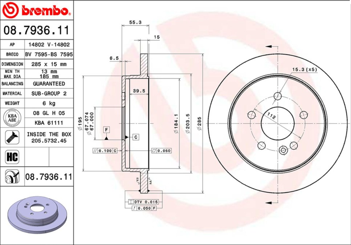 จานเบรค Mercedes-Benz ML-Class W163 270 320 (คู่หลัง) ปี 1998 - 2005 / Brembo