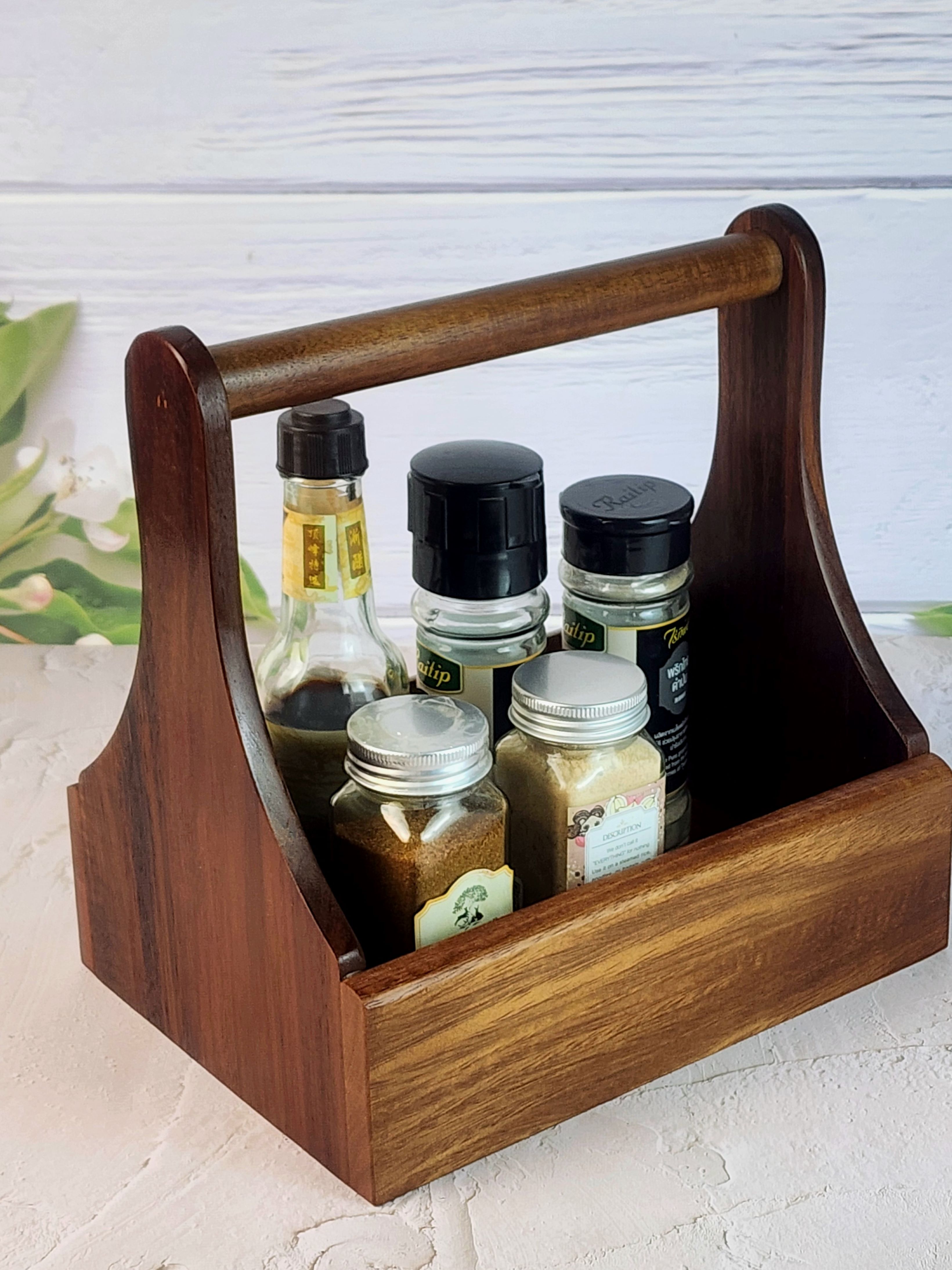 MINIWOOD ตะกร้า ทรงเตี้ย ตระกร้าไม้ ใส่เครื่องปรุง Wooden Basket