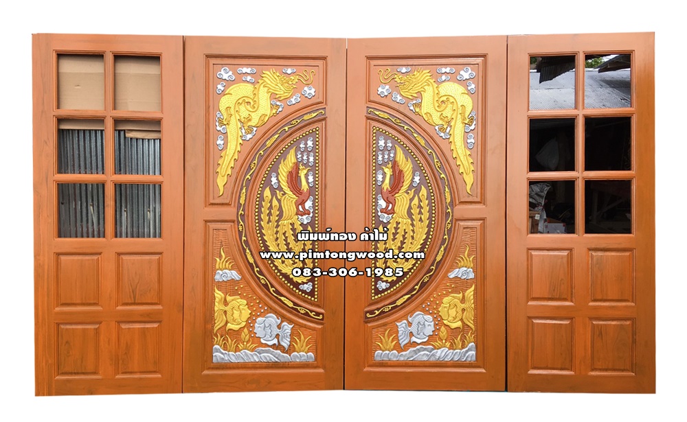 ประตูไม้สัก ชุดบานเลื่่อน 4 ชิ้น - SL-21