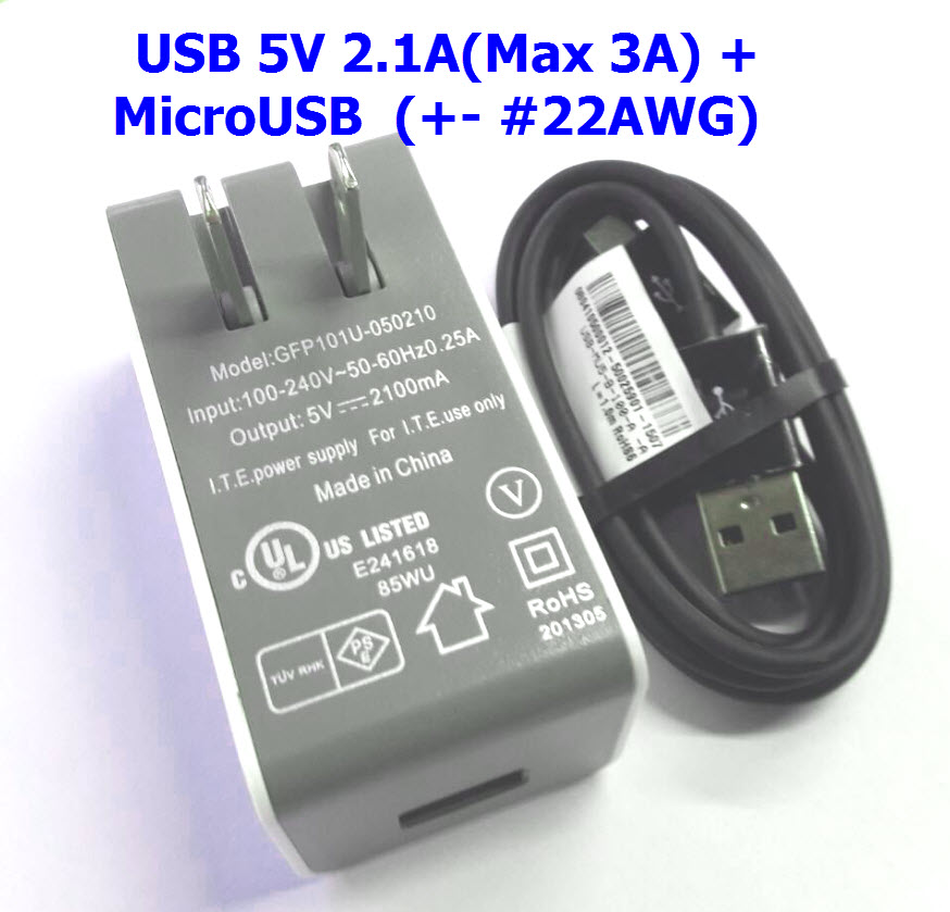 5V 2.1A Power Adapter + MircoUSB