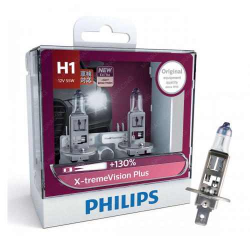 หลอดไฟรถยนต์ Philips H1 X-treme Vision +130% 12V 55W แพ๊คคู่