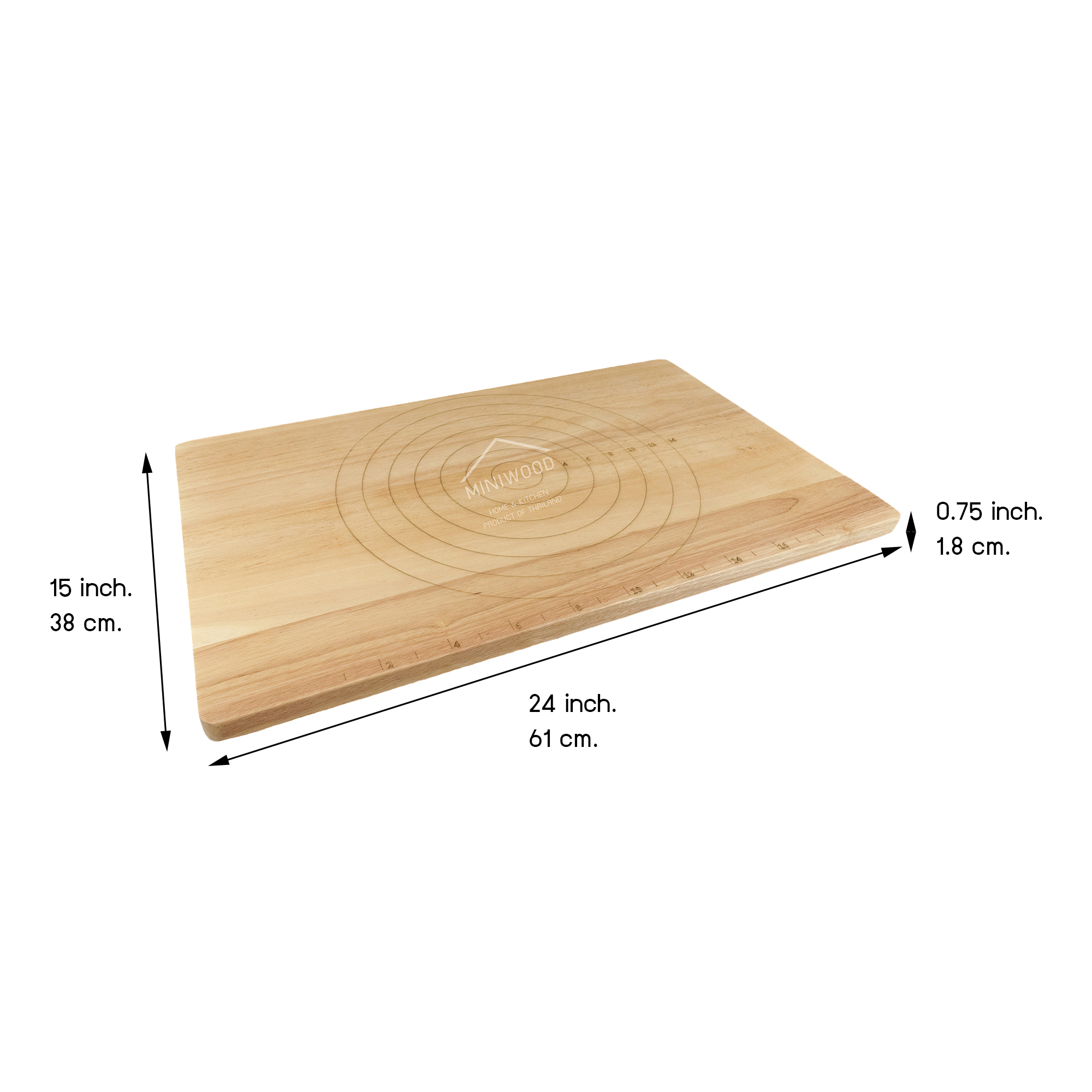 MINIWOOD กระดานนวดแป้ง แผ่นรองนวดแป้ง เขียงไม้ อุปกรณ์เบเกอรี่ ไม้ยางพารา Pastry Board 15" x 24" นิ้ว (ไม้นวดแยกจำหน่าย)