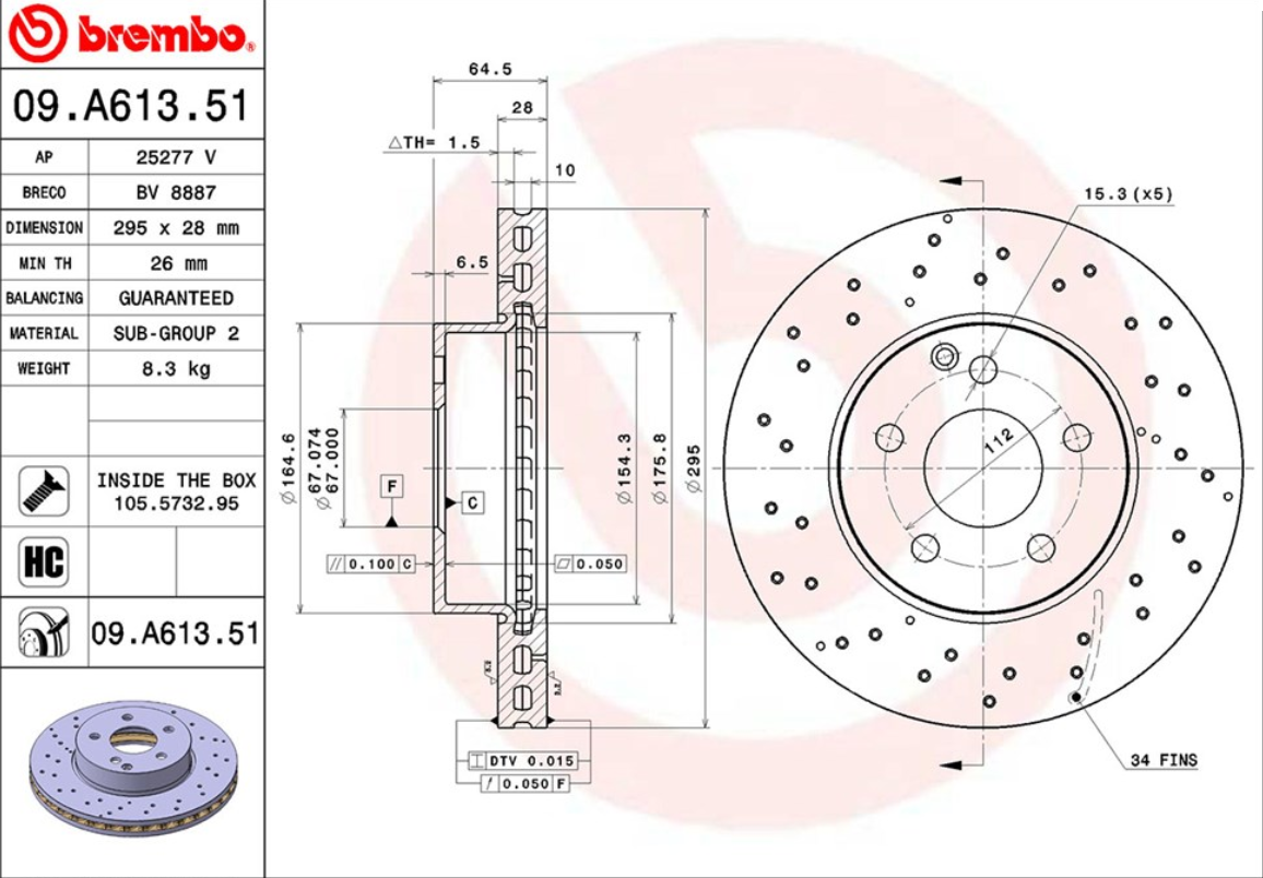 จานเบรค Mercedes-Benz W204 C200 250 (HC UV Dr) (คู่หน้า) ปี 2011 - 2014 / Brembo