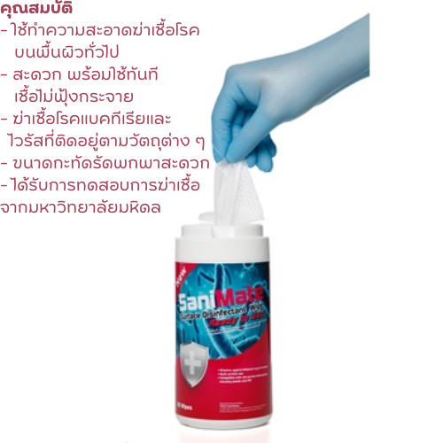 Sanimate Surface Disinfectant Wipe Ready to Use ซานิเมททิชชูเปียกเช็ดฆ่าเชื้อ 80 แผ่น