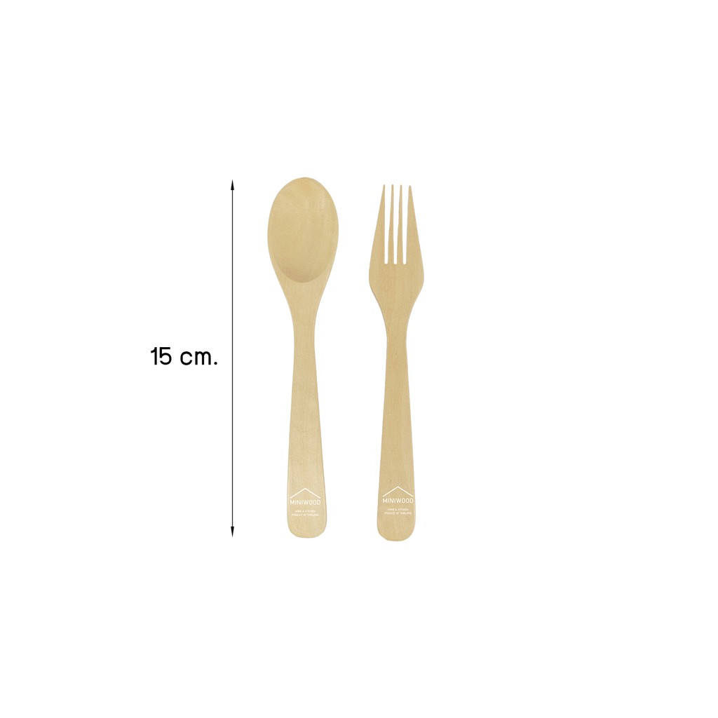 MINIWOOD ช้อนส้อมไม้ ช้อนไม้ Wooden spoon ขนาด 15 เซนติมเตร
