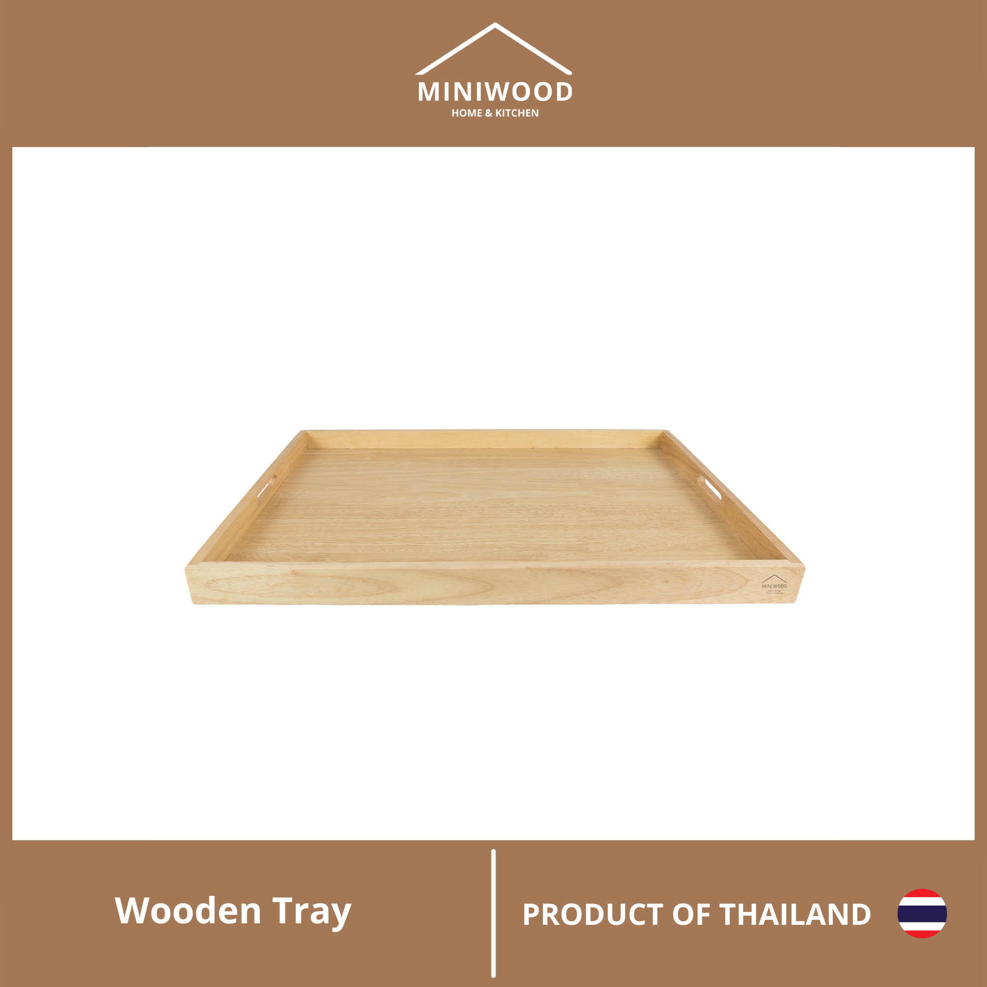 MINIWOOD ถาดเสิร์ฟใหญ่ พื้นหนา ถาดไม้ใหญ่ Wooden Tray ไม้ยางพารา