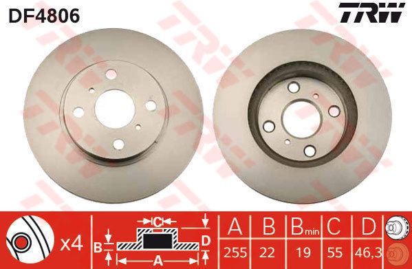 จานดิสเบรค TRW (หน้า) TOYOTA VIOS E / J ปี 2007 on (DF4806)