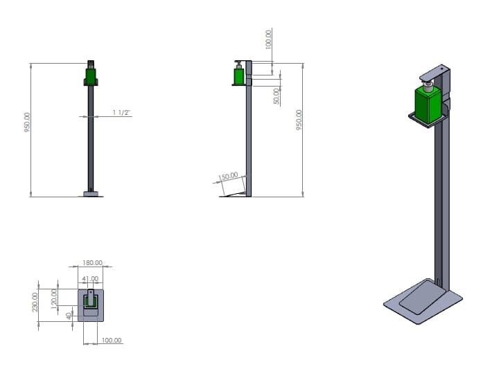 อุปกรณ์จ่ายแอลกอฮอล์แบบเท้าเหยียบ วัสดุเหล็กพ่นสีอบอย่างดี (A)