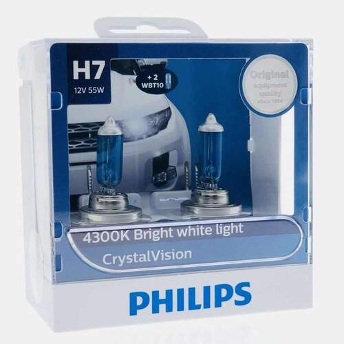 หลอดไฟรถยนต์ Philips H7&W5W Crystal 12V แพ๊คคู่ + W5W