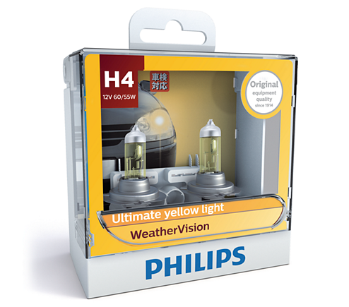 หลอดไฟรถยนต์ Philips H4 Weather Vision 12V 60/55W แพ็คคู่