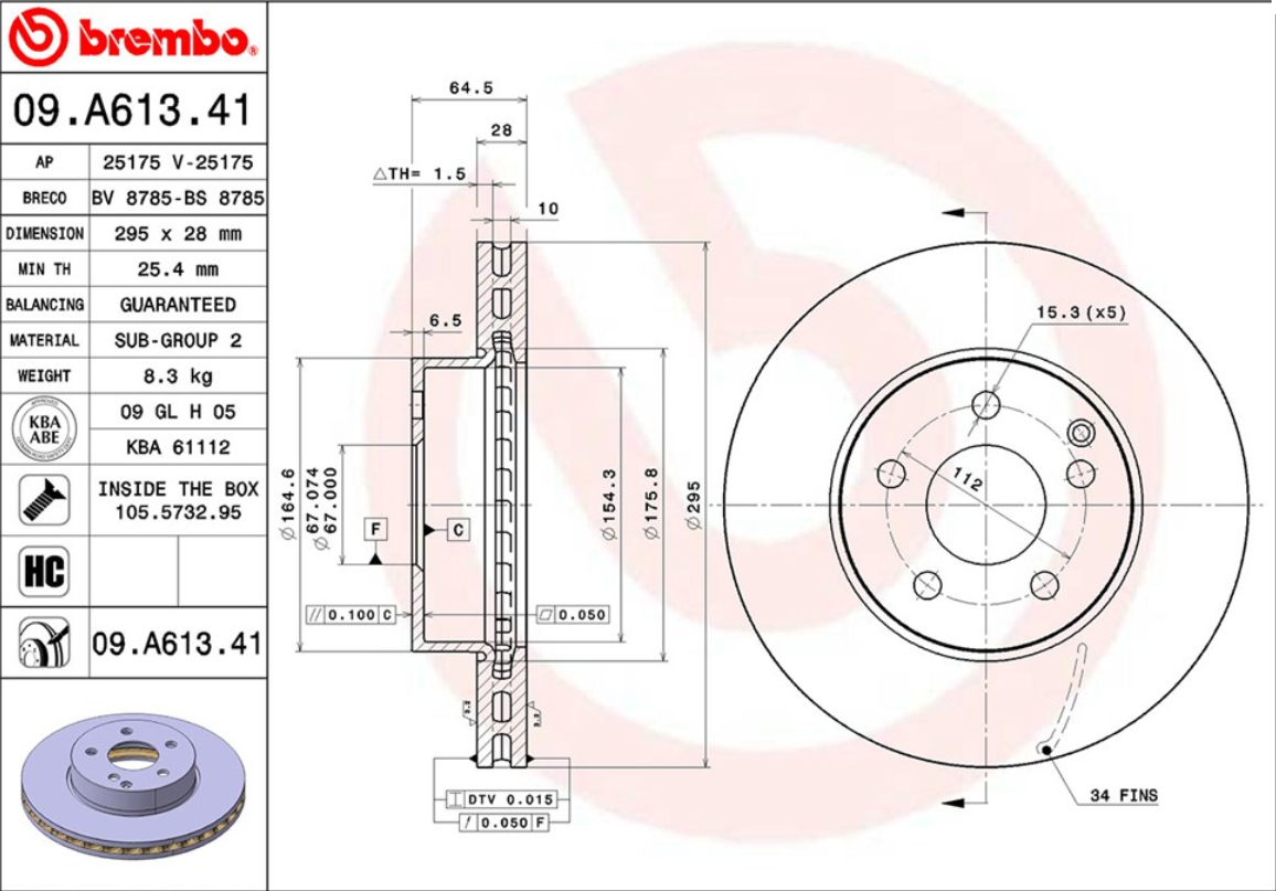 จานเบรค Mercedes-Benz W204 C200 250 (คู่หน้า) ปี 2011 - 2014 / Brembo