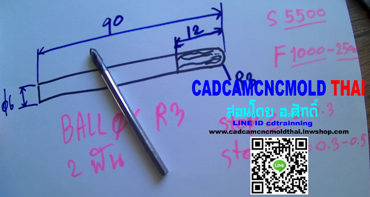 ENDMILL BALL-D6 R3 L90 l12-2ฟัน