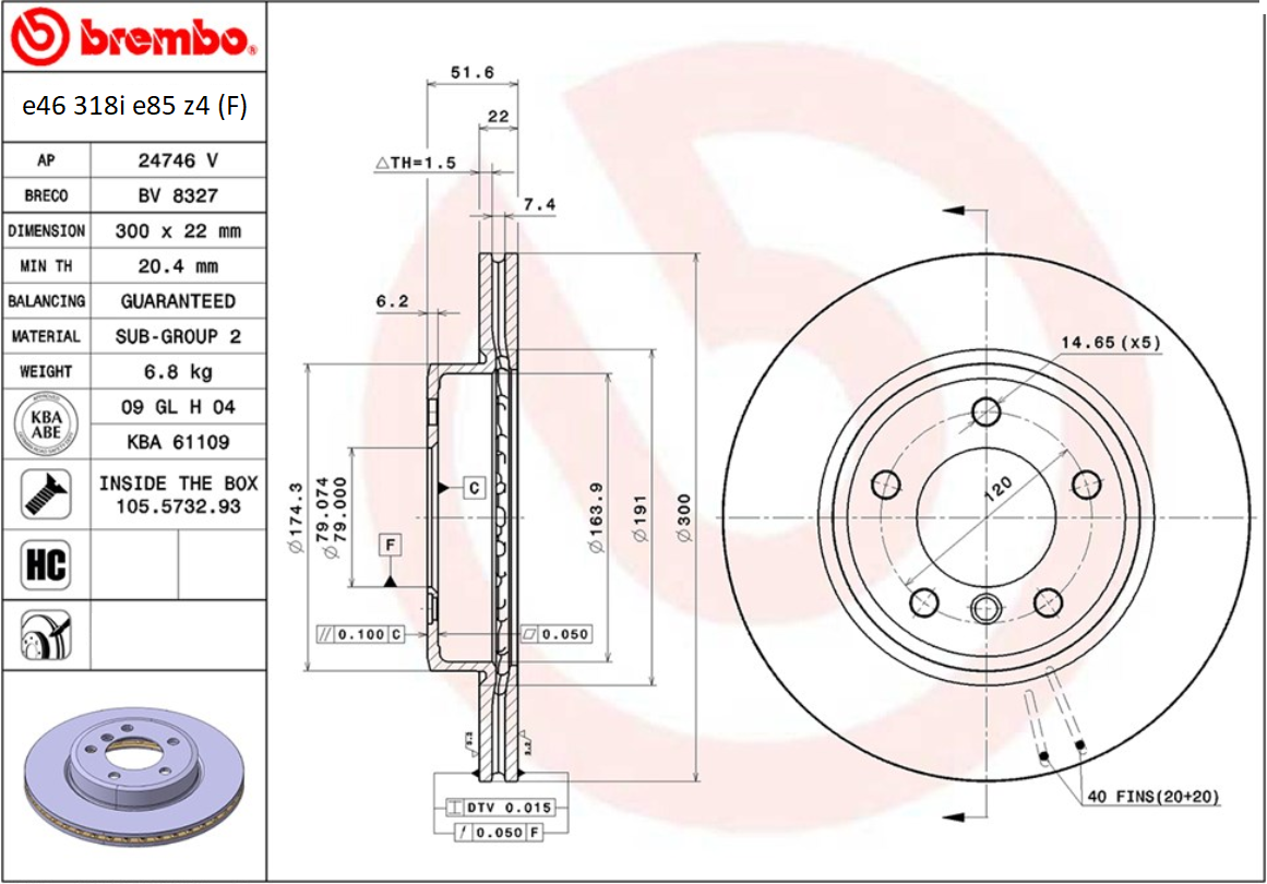 จานเบรค BMW E46 318i E85 Z4 (คู่หน้า) ปี 1998 - 2005 / Brembo