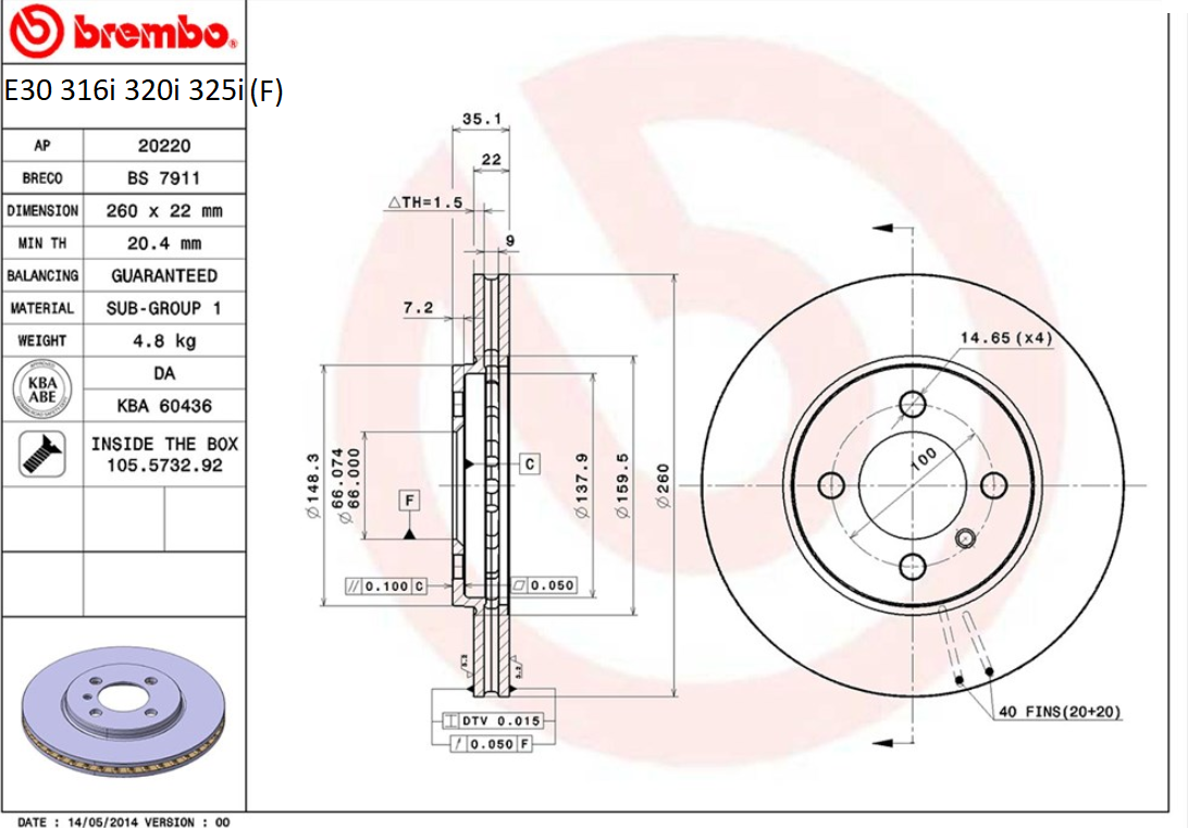 จานเบรค BMW E30 316i 320i 325i (คู่หน้า) ปี 1982- 1992 / Brembo