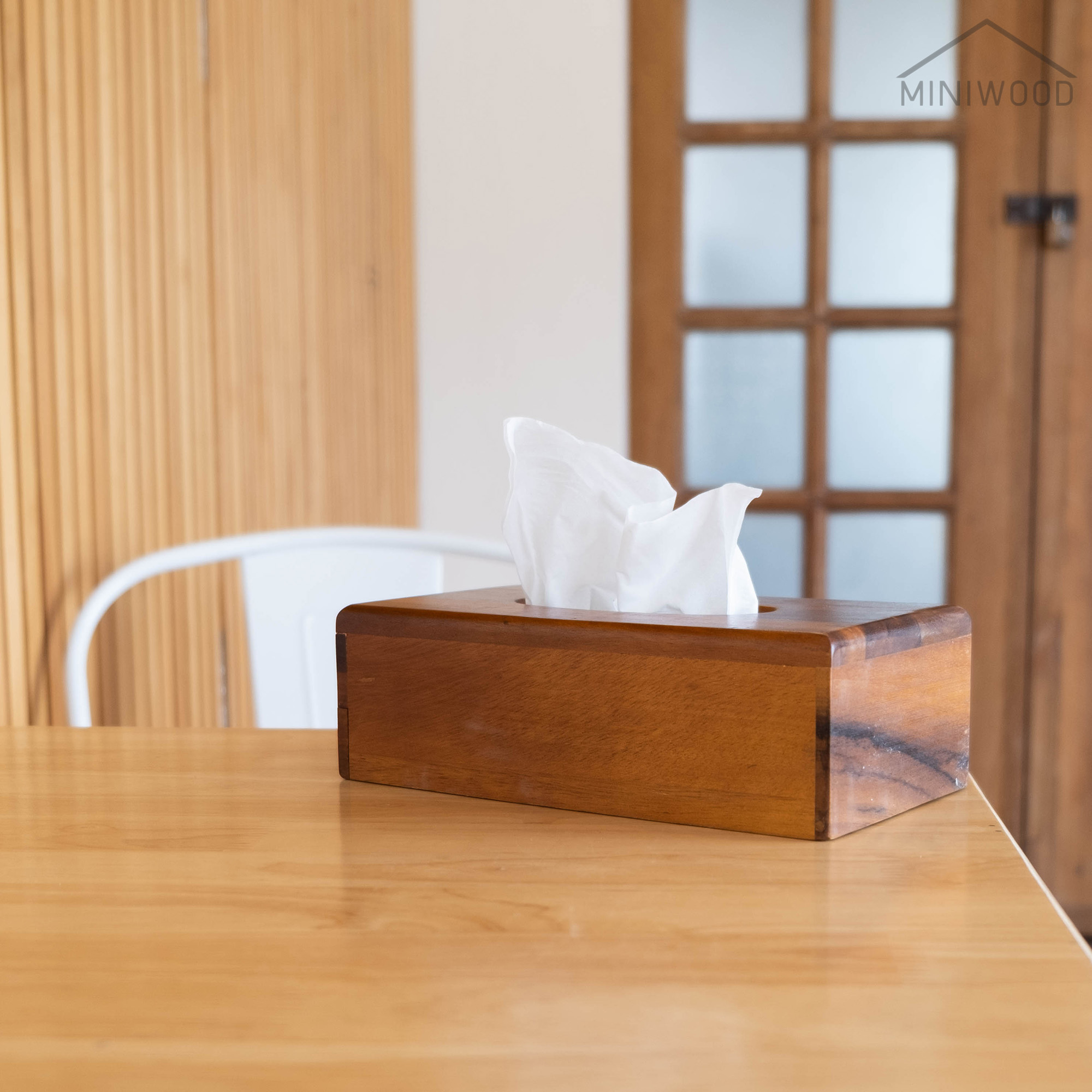 MINIWOOD กล่องทิชชู่ บาง กล่องใส่ทิชชู่ซองพลาสติก กล่องทิชชู่เช็ดหน้า 100 แผ่น Tissue Holder ผลิตจากไม้