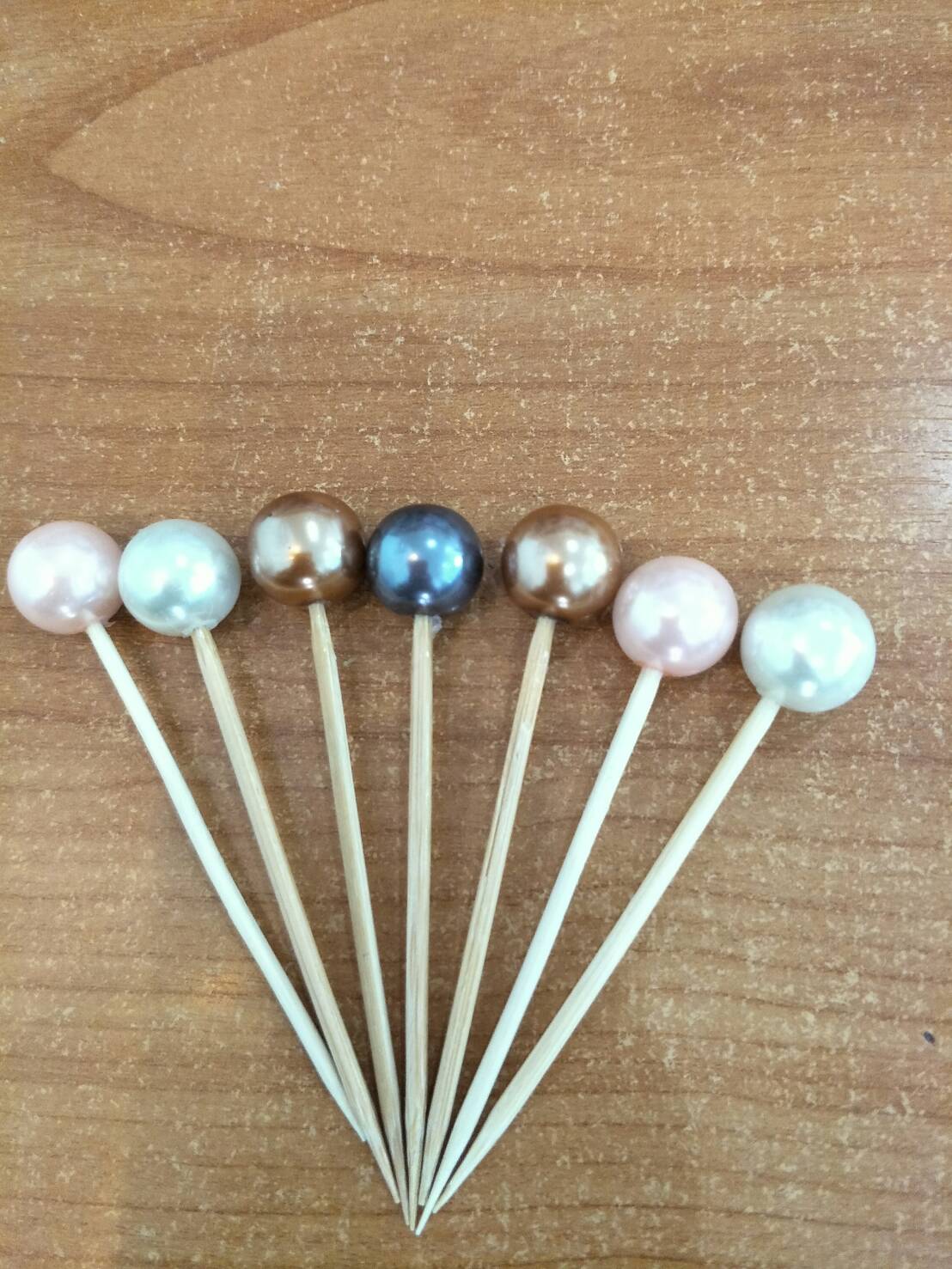ไม้จิ้มหัวลูกปัดมุก 12 mm. คละสี