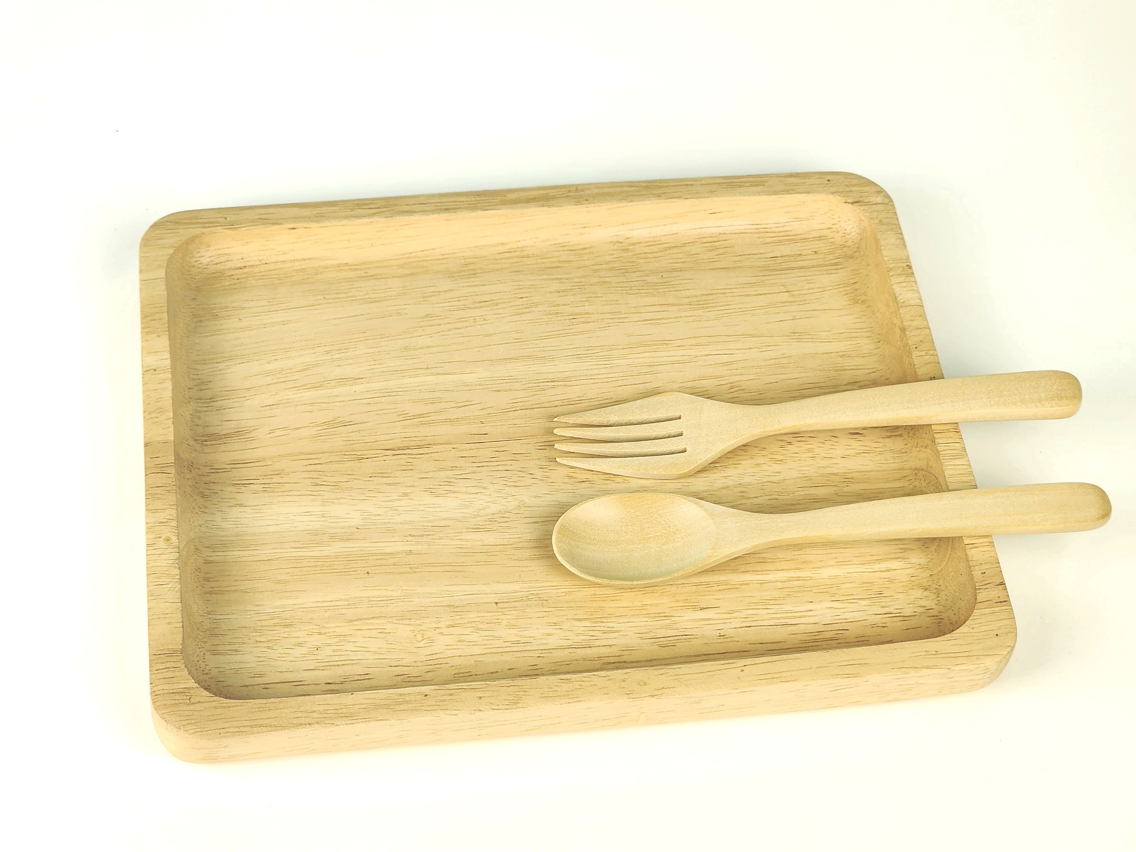 MINIWOOD จานเค้ก จานไม้ 7x9นิ้ว จานไม้ใส่อาหาร ถาดไม้ Food grade Wooden plate ไม้ยางพารา