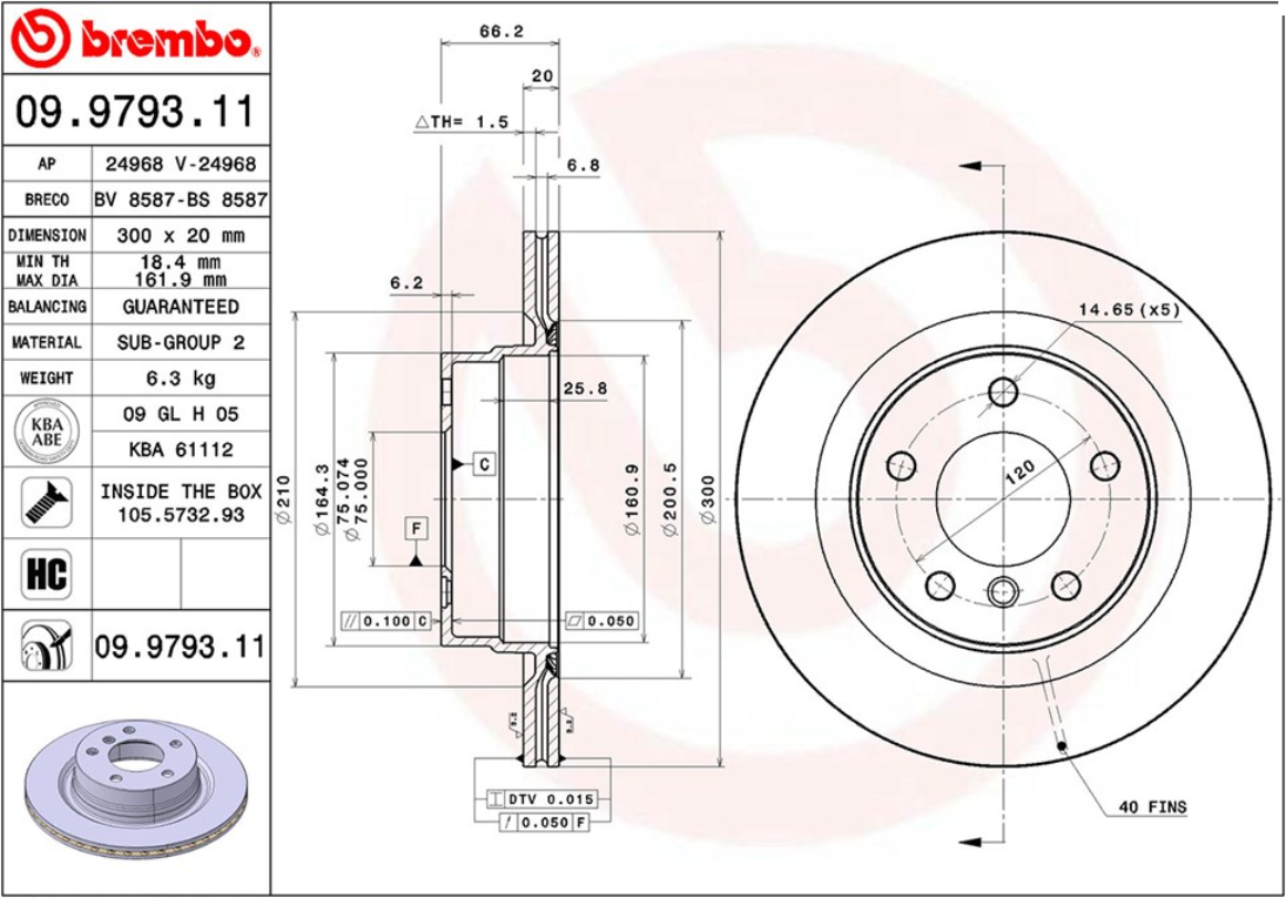 จานเบรค BMW E90 325i Series 1 E87 (คู่หลัง) ปี 2005 - 2011 / Brembo