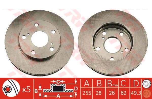 TRW จานเบรคหน้า TOYOTA CAMRY ACV20 '97-02 ไม้บรรทัด (ช่อง)