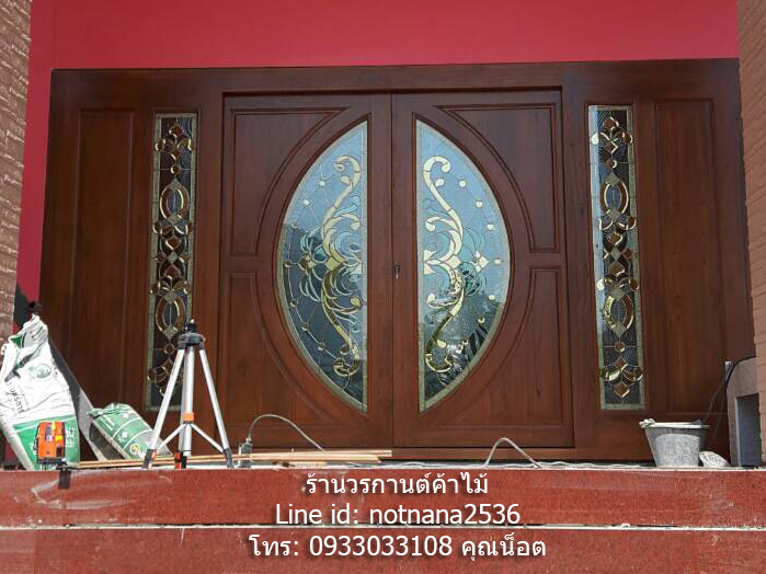 ประตูไม้สักกระจกนิรภัยบานเลื่อนชุด4ชิ้นเกรดA,B รหัสAAA196